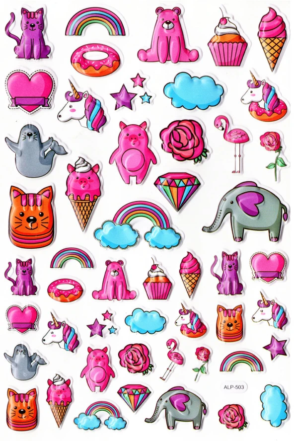 Sticker Kabartmalı A4 Boyutunda Stiker Defter, Planlayıcı Etiket-(lim503) - Pembe Temalı Unicorn Dondurma ürün görseli 1