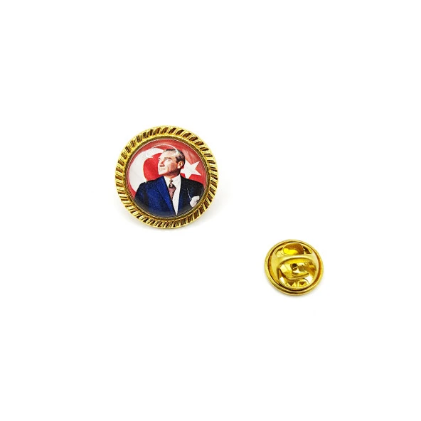 Yuvarlak Atatürk ve Türk Bayrak Baskılı Yaka Rozeti  - 1 Adet ürün görseli 1