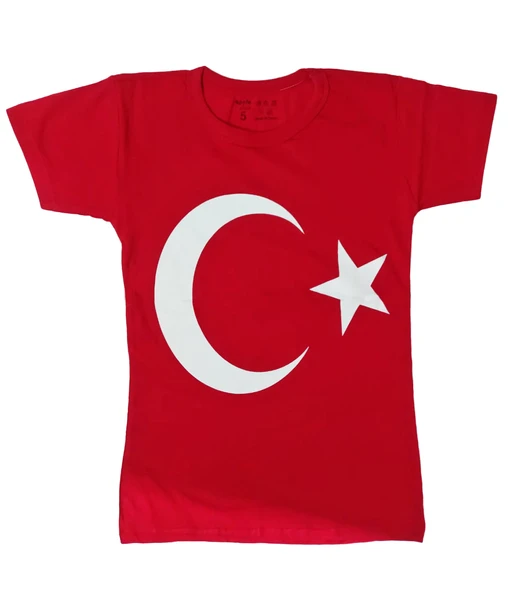 Türk Bayraklı Tişört Pamuklu Kırmızı Ay Yıldız Çocuk Tshirt- 7 Yaş ürün görseli 1