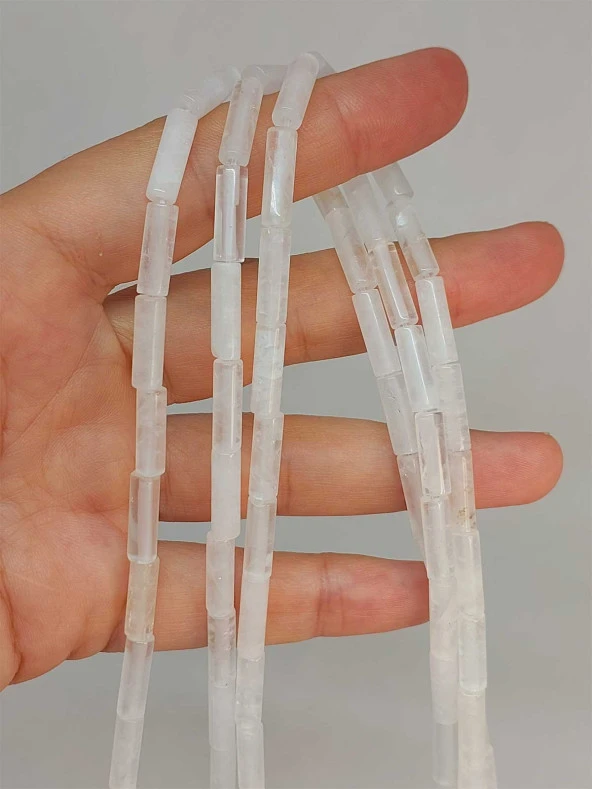 Kristal Kuvars Taşı Silindir Kesim 4x12.5mm Dizi (49374) ürün görseli 1