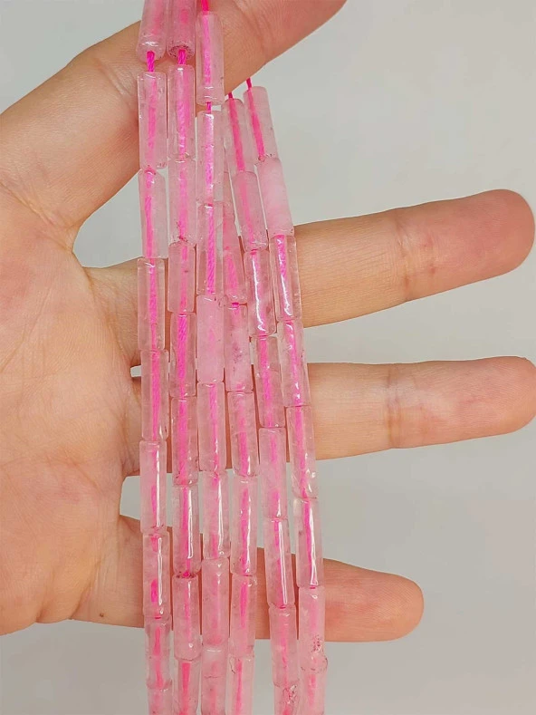 Pembe Kuvars Taşı Silindir Kesim 4x12.5mm Dizi (49376) ürün görseli 1