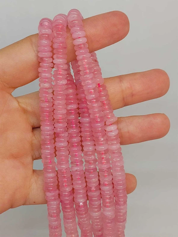 Pembe Kuvars Taşı Rondela Kesim 6x1.5mm Dizi (49404) ürün görseli 1