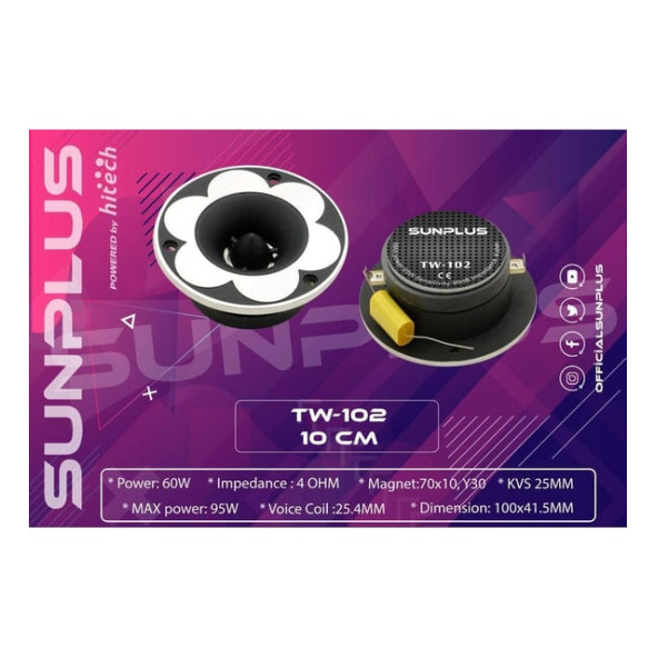 Sunplus TW-102 Tweeter 95watt 60rms İKİ ADET - Resim 2