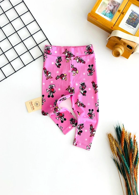 Neşeli Bebekler Minnie Desen Fitilli Kumaş Tek Alt Tayt Pembe ürün görseli 1