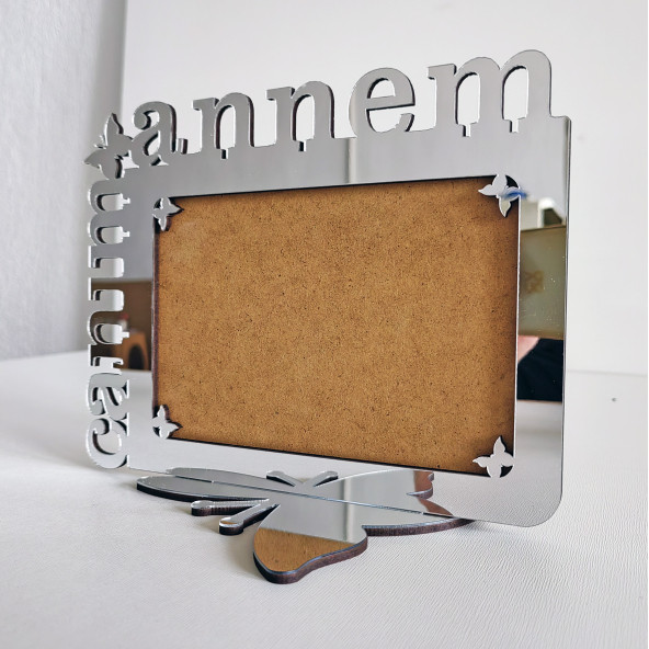 Anneler İçin Gümüş Aynalı Pleksi Fotoğraf Çerçevesi Canım Annem ürün görseli 1