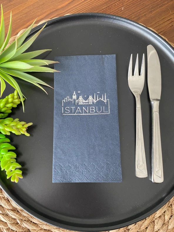 Gümüş Yaldızlı Siyah İstanbul Peçete 16 Adet ürün görseli 1