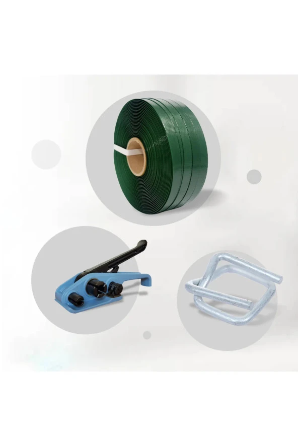 Polyester Set 12x0,70 1700 Metre Yeşil Çember- 12 Mm Bukle Toka 500 Adet-1 Adet Germe Aparatı ürün görseli 1