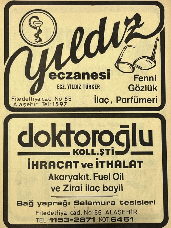 Manisa 1987 Meslek Reklam İlanı Efemera S-45 ürün görseli 1