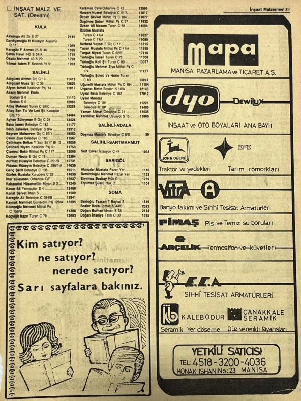 Manisa 1987 Meslek Reklam İlanı Efemera S-51 ürün görseli 1
