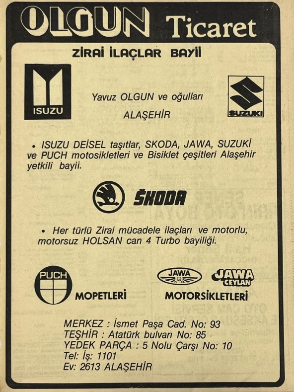 Manisa 1987 Meslek Reklam İlanı Efemera S-81 ürün görseli 1