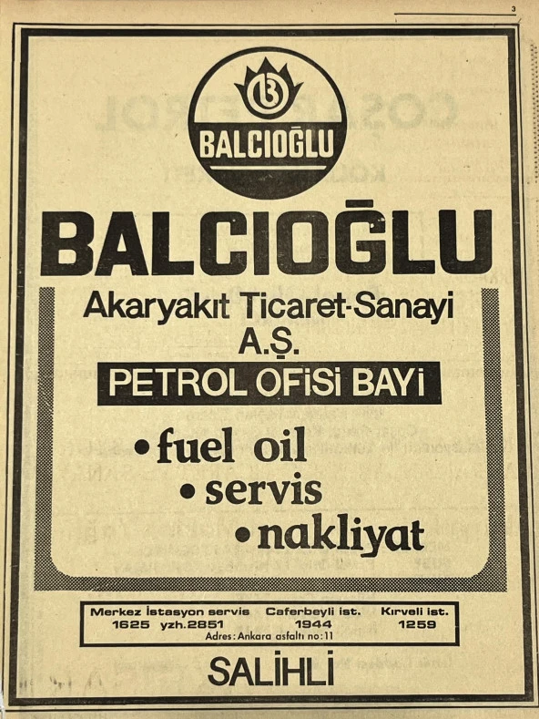 Manisa 1987 Meslek Reklam İlanı Efemera S-3 ürün görseli 1