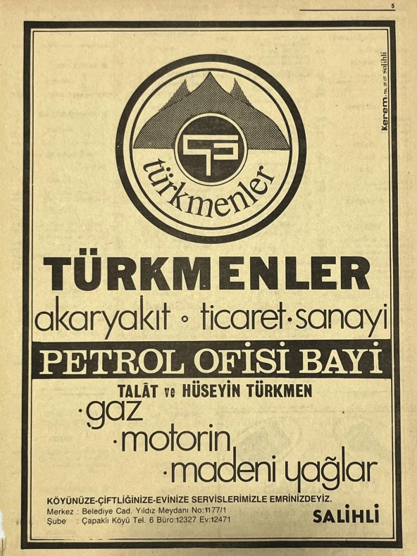 Manisa 1987 Meslek Reklam İlanı Efemera S-5 ürün görseli 1