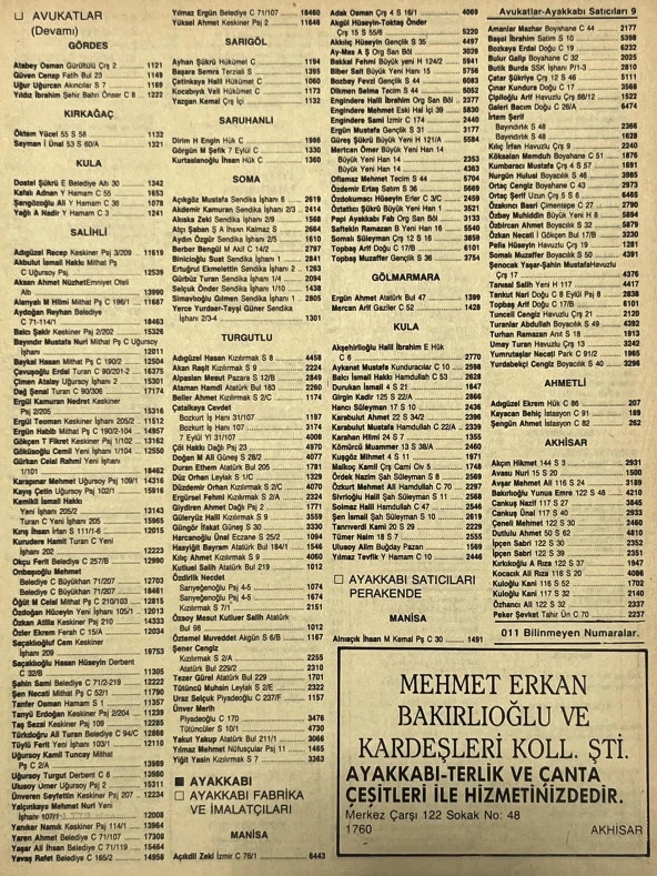 Manisa 1987 Meslek Reklam İlanı Efemera S-9 ürün görseli 1