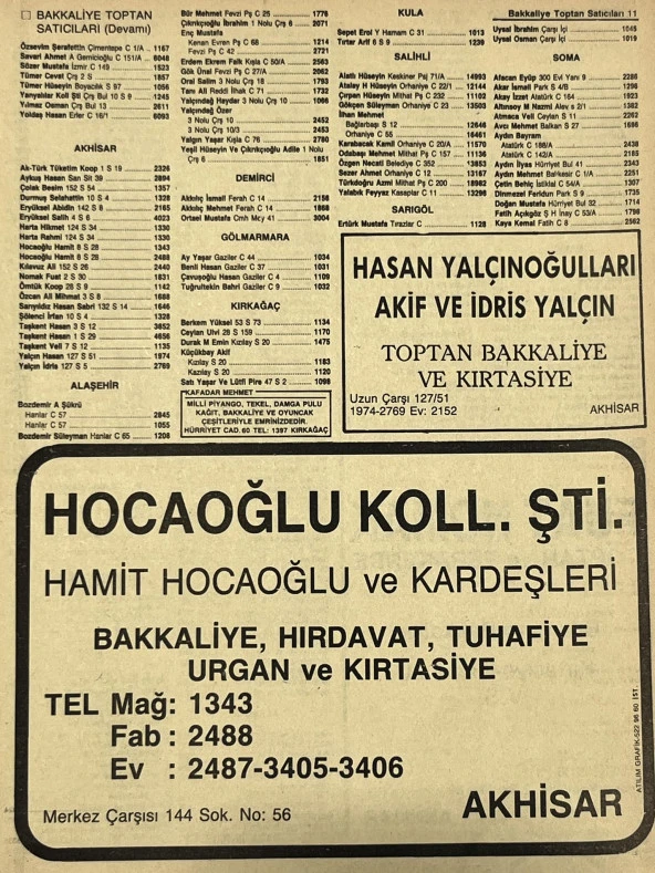 Manisa 1987 Meslek Reklam İlanı Efemera S-11 ürün görseli 1