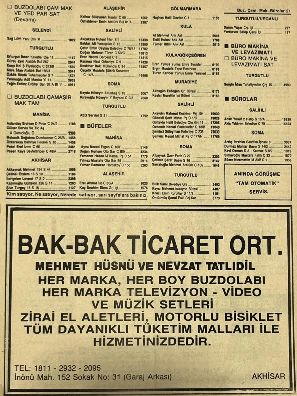 Manisa 1987 Meslek Reklam İlanı Efemera S-21 ürün görseli 1