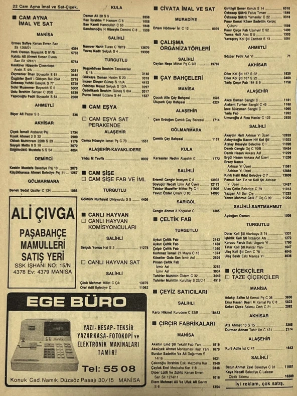 Manisa 1987 Meslek Reklam İlanı Efemera S-21 - Resim 2