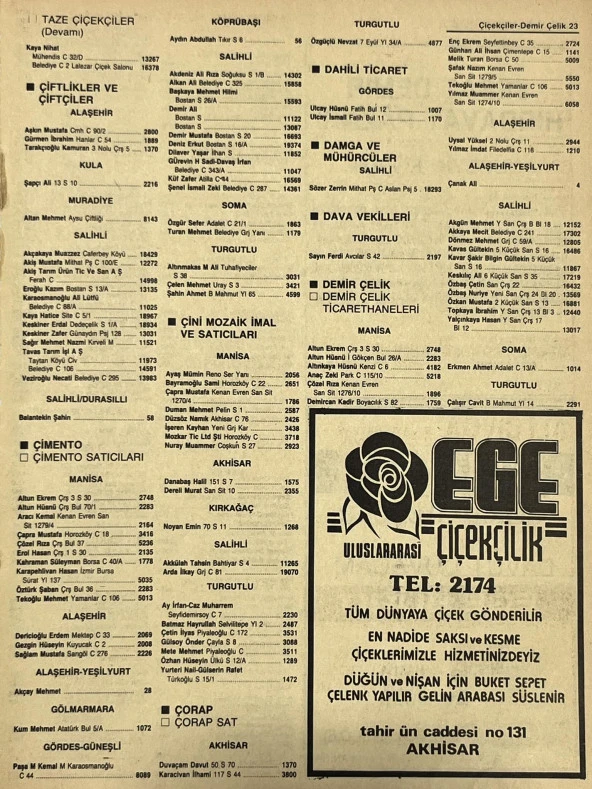 Manisa 1987 Meslek Reklam İlanı Efemera S-23 ürün görseli 1