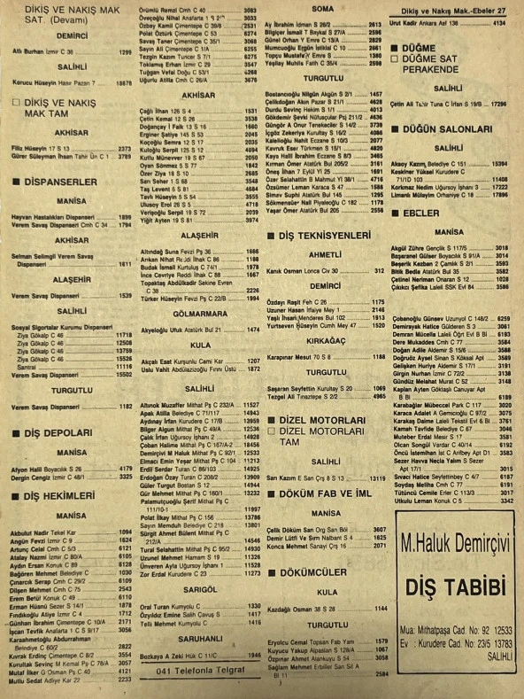 Manisa 1987 Meslek Reklam İlanı Efemera S-27 ürün görseli 1