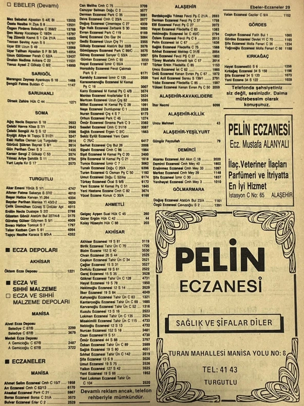 Manisa 1987 Meslek Reklam İlanı Efemera S-29 ürün görseli 1