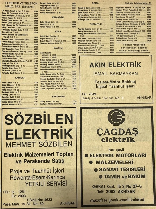Manisa 1987 Meslek Reklam İlanı Efemera S-31 ürün görseli 1