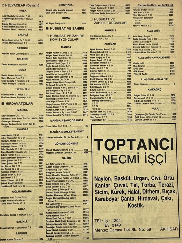 Manisa 1987 Meslek Reklam İlanı Efemera S-43 ürün görseli 1