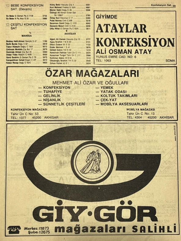 Manisa 1987 Meslek Reklam İlanı Efemera S-59 ürün görseli 1