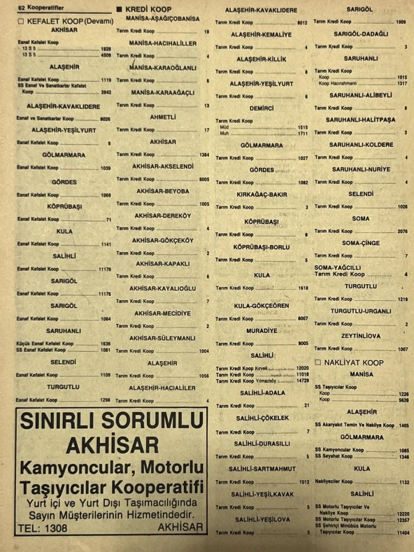 Manisa 1987 Meslek Reklam İlanı Efemera S-61 - Resim 2