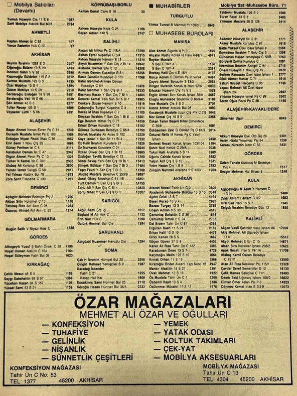 Manisa 1987 Meslek Reklam İlanı Efemera S-71 ürün görseli 1
