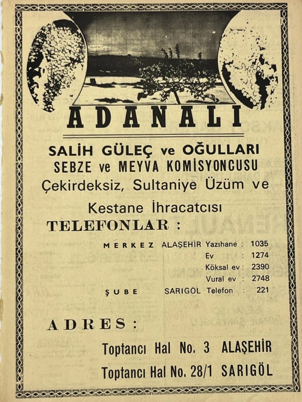 Manisa 1987 Meslek Reklam İlanı Efemera S-79 ürün görseli 1