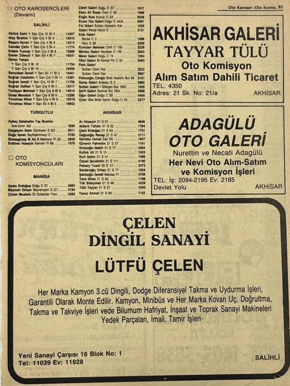 Manisa 1987 Meslek Reklam İlanı Efemera S-83 ürün görseli 1