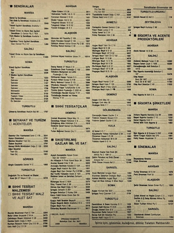Manisa 1987 Meslek Reklam İlanı Efemera S-99 ürün görseli 1