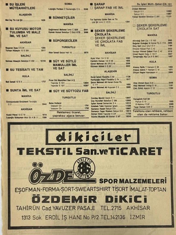 Manisa 1987 Meslek Reklam İlanı Efemera S-101 ürün görseli 1