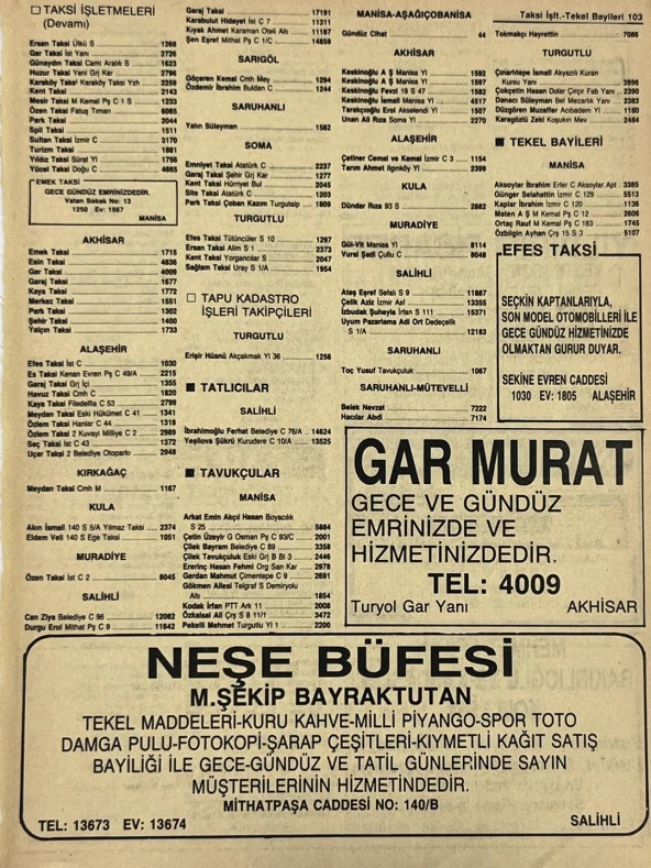 Manisa 1987 Meslek Reklam İlanı Efemera S-103 ürün görseli 1