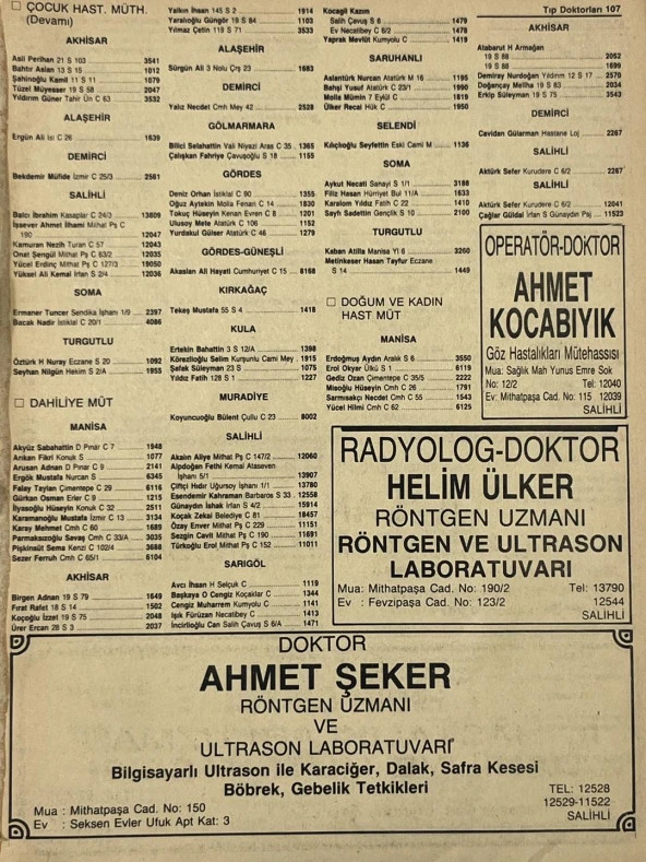 Manisa 1987 Meslek Reklam İlanı Efemera S-107 ürün görseli 1