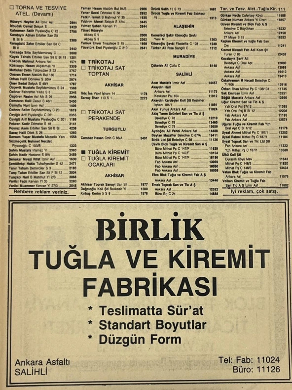 Manisa 1987 Meslek Reklam İlanı Efemera S-111 ürün görseli 1