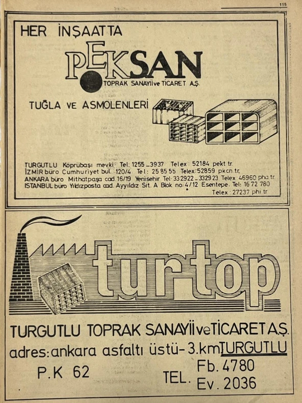 Manisa 1987 Meslek Reklam İlanı Efemera S-115 ürün görseli 1