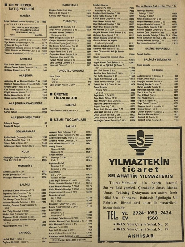 Manisa 1987 Meslek Reklam İlanı Efemera S-117 ürün görseli 1