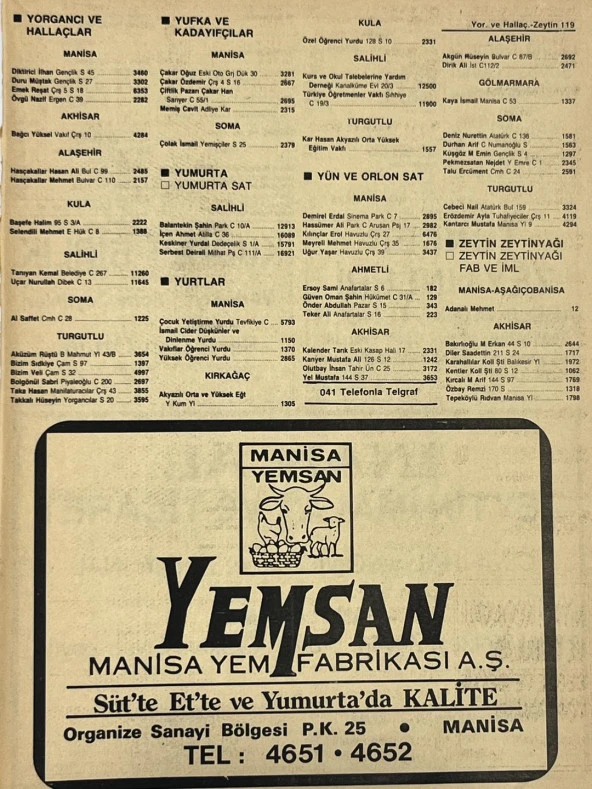 Manisa 1987 Meslek Reklam İlanı Efemera S-119 ürün görseli 1