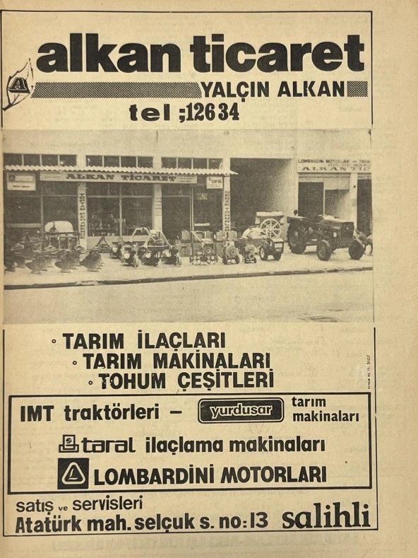 Manisa 1987 Meslek Reklam İlanı Efemera S-125 ürün görseli 1