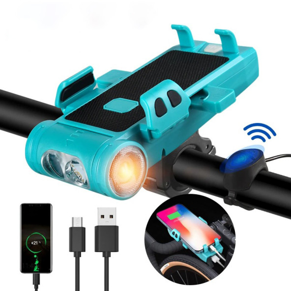 TechTic 5in1 Bisiklet Feneri Şarjlı Telefon Tutucu+Korna +Sis Farı 3500Mah PowerBank Scooter Lambası ürün görseli 1