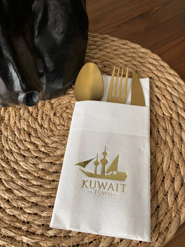 Gold Yaldızlı Beyaz Kuwait Town Cepli Peçete 12 Adet ürün görseli 1