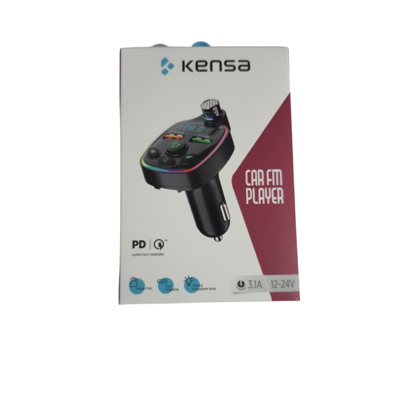 Kensa Yeni Nesil Car Fm Player Typ-Ce Çift USB Şarj Özellikli Dijital Ekranlı Fm Transmitter Cihazı ürün görseli 1