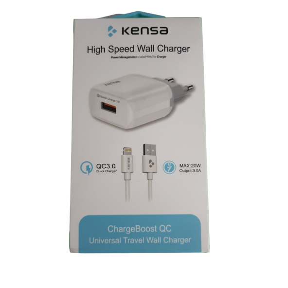 KENSA APPLE İPHONE BÜTÜN MODELLERE UYUMLU  ŞARJ KABLOSU ŞARJ ADAPTÖRÜ SET 20W 3.0A ürün görseli 1