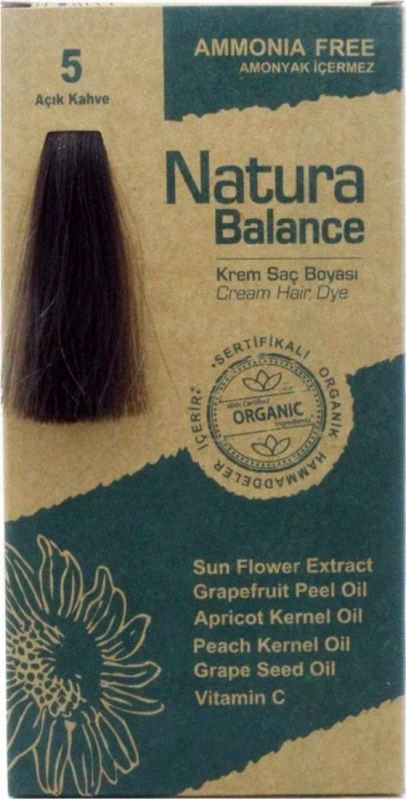 Natura Balance  Organik Krem Saç Boyası 5 Açık Kahve 60 ml ürün görseli 1