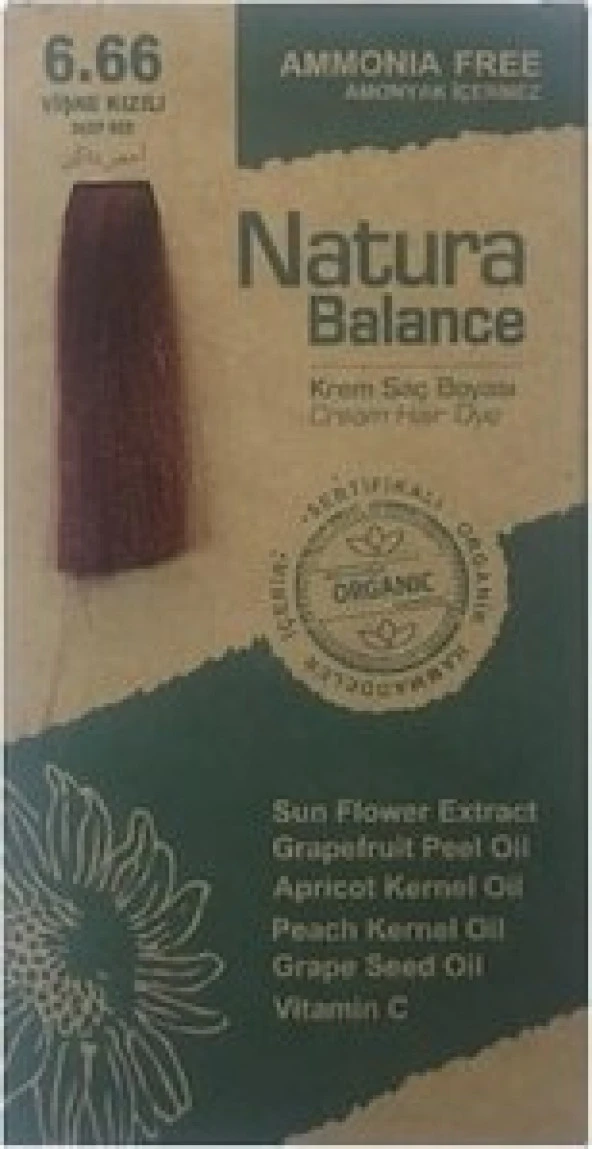 Natura Balance Organik Krem Saç Boyası 6.66 Vişne Kızılı 60 ml ürün görseli 1
