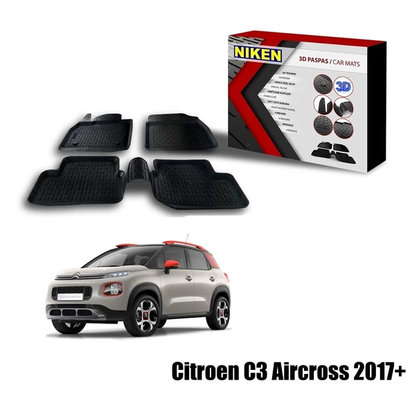 Citroen C3 Aircross Havuzlu 3D Paspas Niken Siyah 2017+ sonrası uyumlu ürün görseli 1