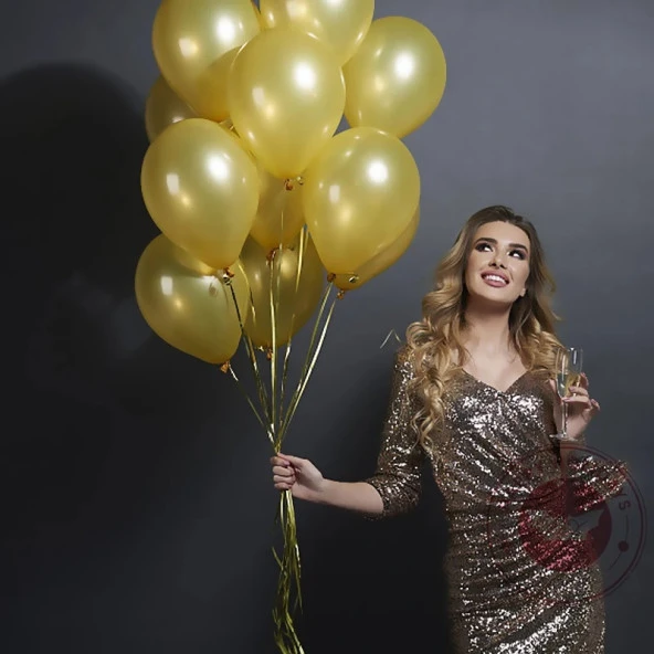 VIP 100 PCS SHINY METALLIC GOLD BALLOON VIP KALİTE PARLAK METALİK ALTIN BALON HELYUM GAZI UYUMLU ürün görseli 1