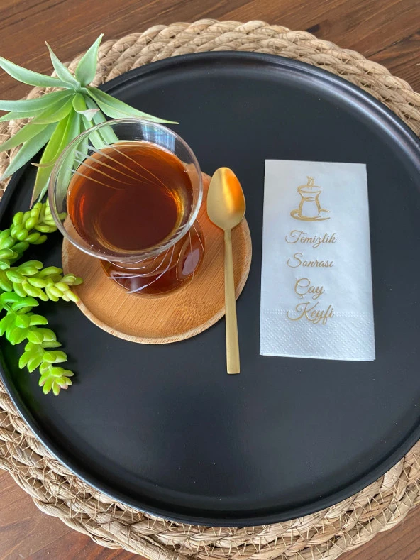 Gold Yaldızlı Beyaz Temizlik Sonrası Çay Keyfi Kahve Peçete 6x12 cm ürün görseli 1