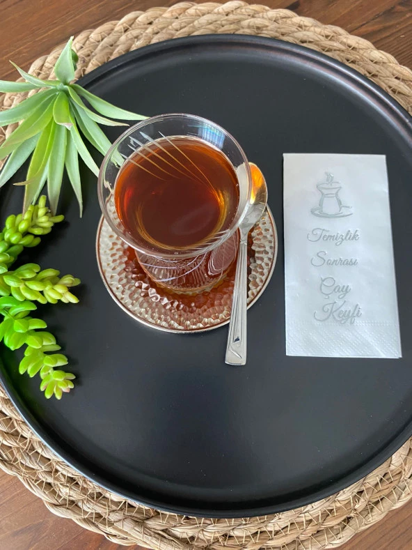 Gümüş Yaldızlı Beyaz Temizlik Sonrası Çay Keyfi Kahve Peçete 6x12 cm ürün görseli 1