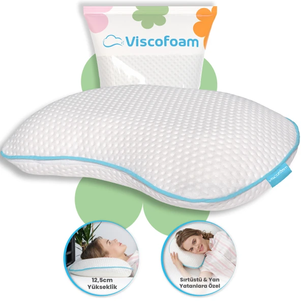 Viscofoam Yarım Ay Boyun Destekli Ortopedik Yastık Visco Yastık 60x40x12.5cm ürün görseli 1
